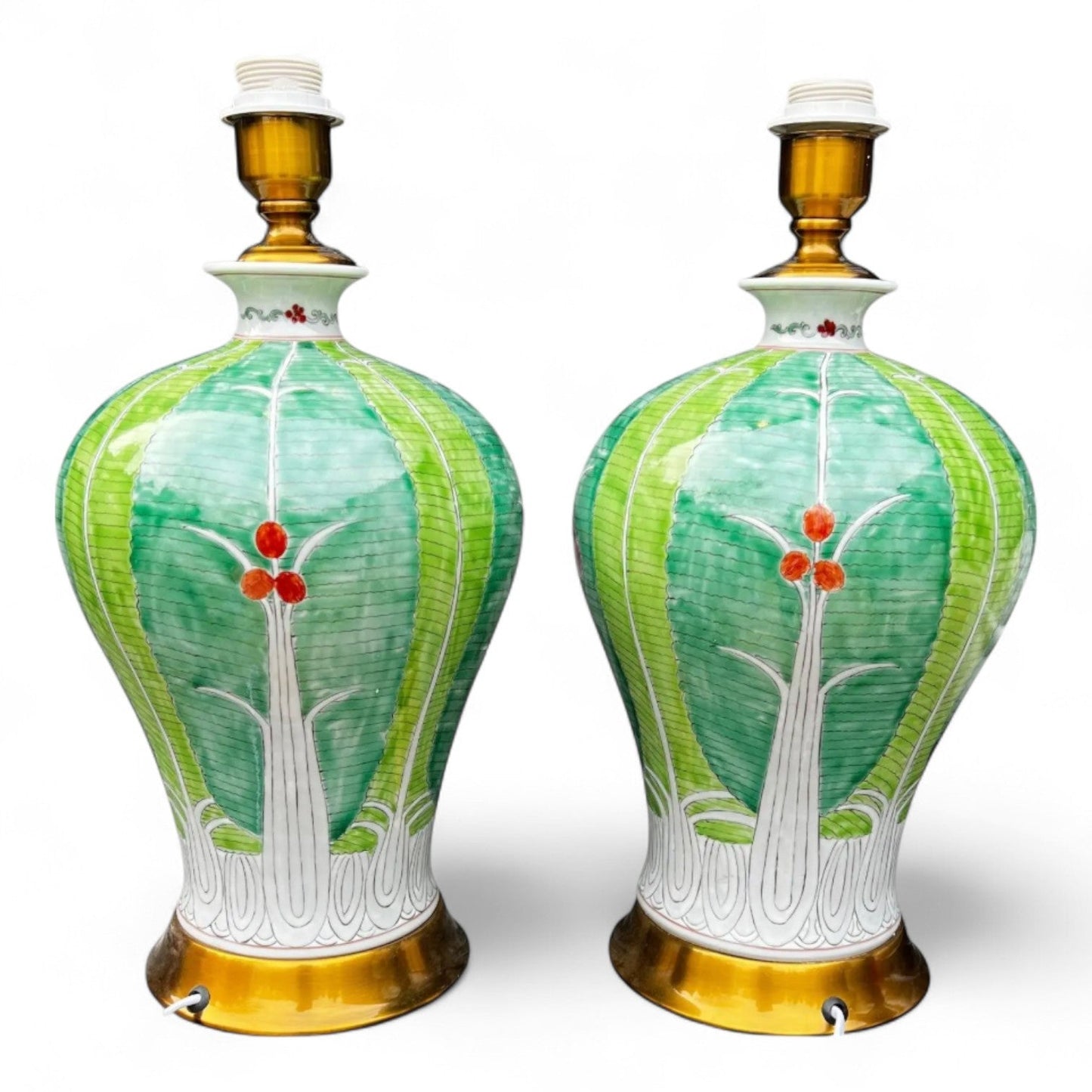 Hand Painted Bok Choy Pattern Porcelain Lamp – Bulbous
