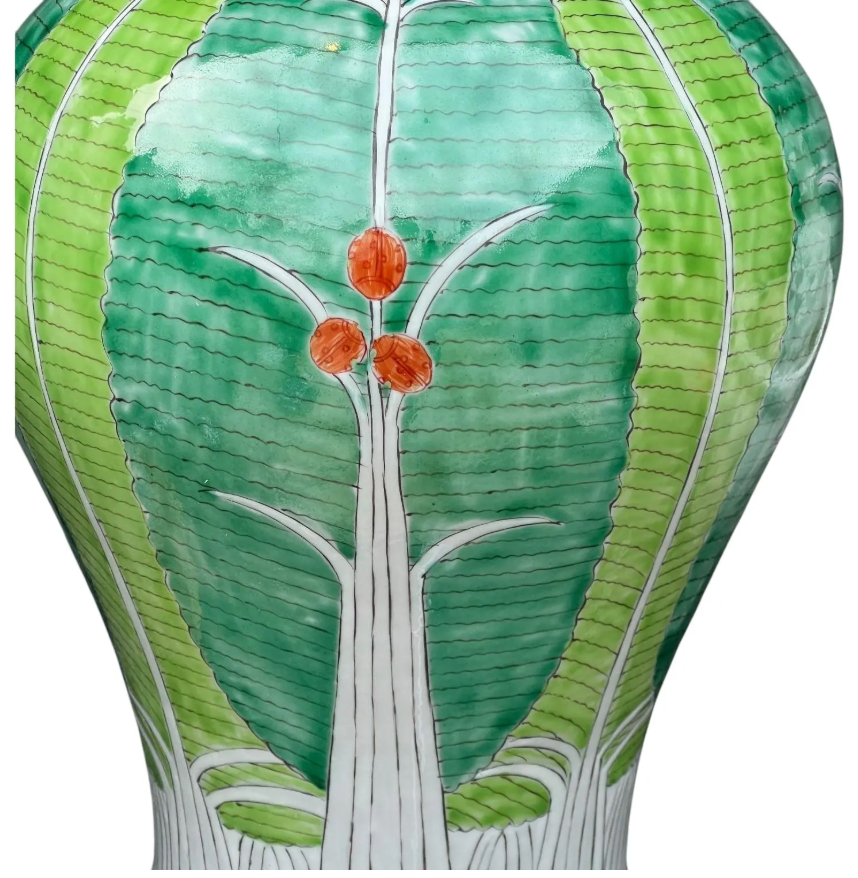 Pair of Hand-Painted Bok Choy Pattern Porcelain Lamps –