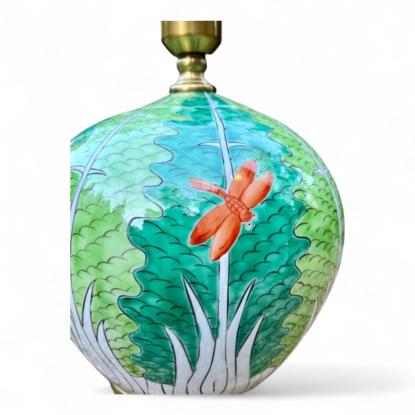 Pair of Hand Painted Famille Verte Globe Lamps – Bok Choy
