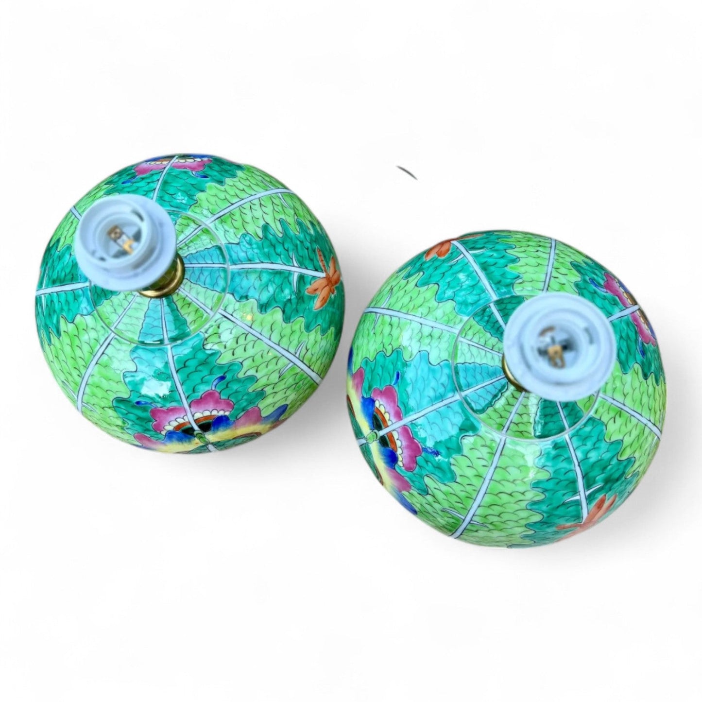 Pair of Hand Painted Famille Verte Globe Lamps – Bok Choy