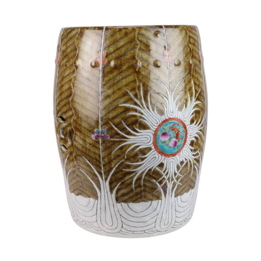 Pair of Brown Hand-Painted Bok Choy Porcelain Garden Stools