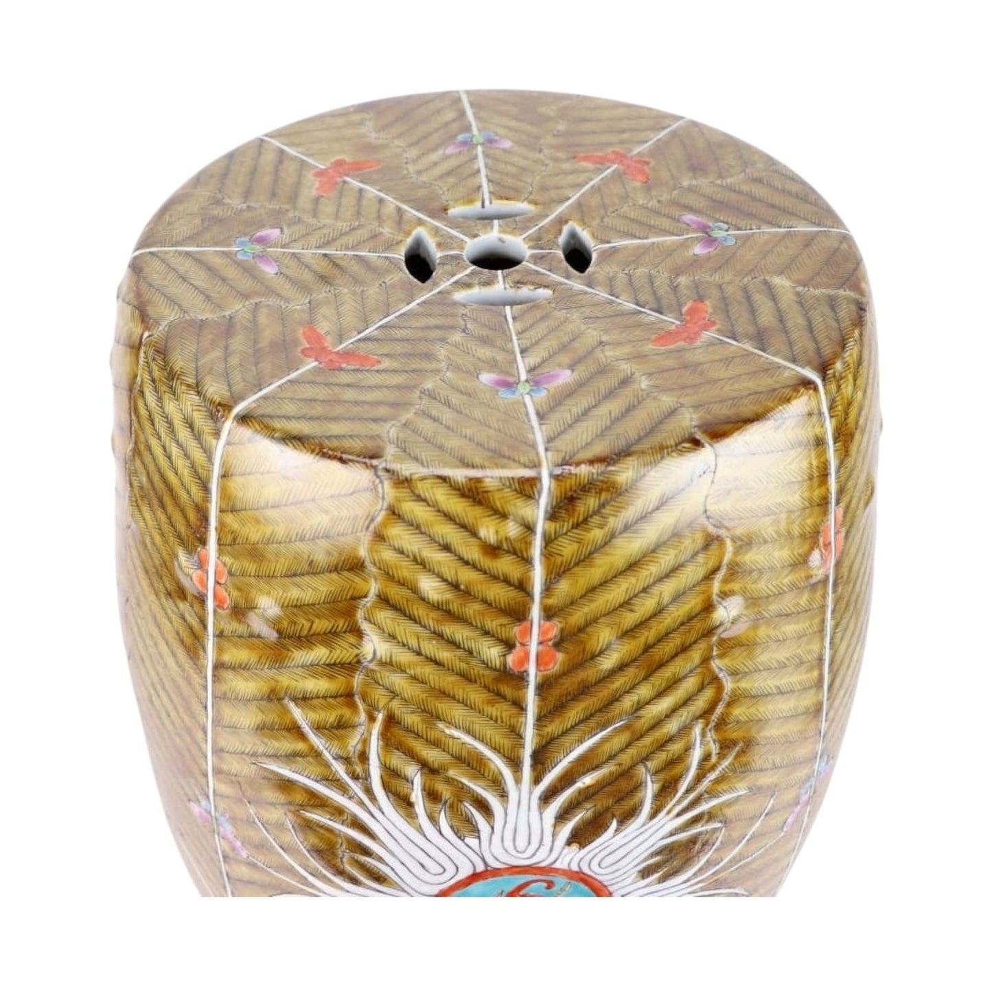 Pair of Brown Hand-Painted Bok Choy Porcelain Garden Stools