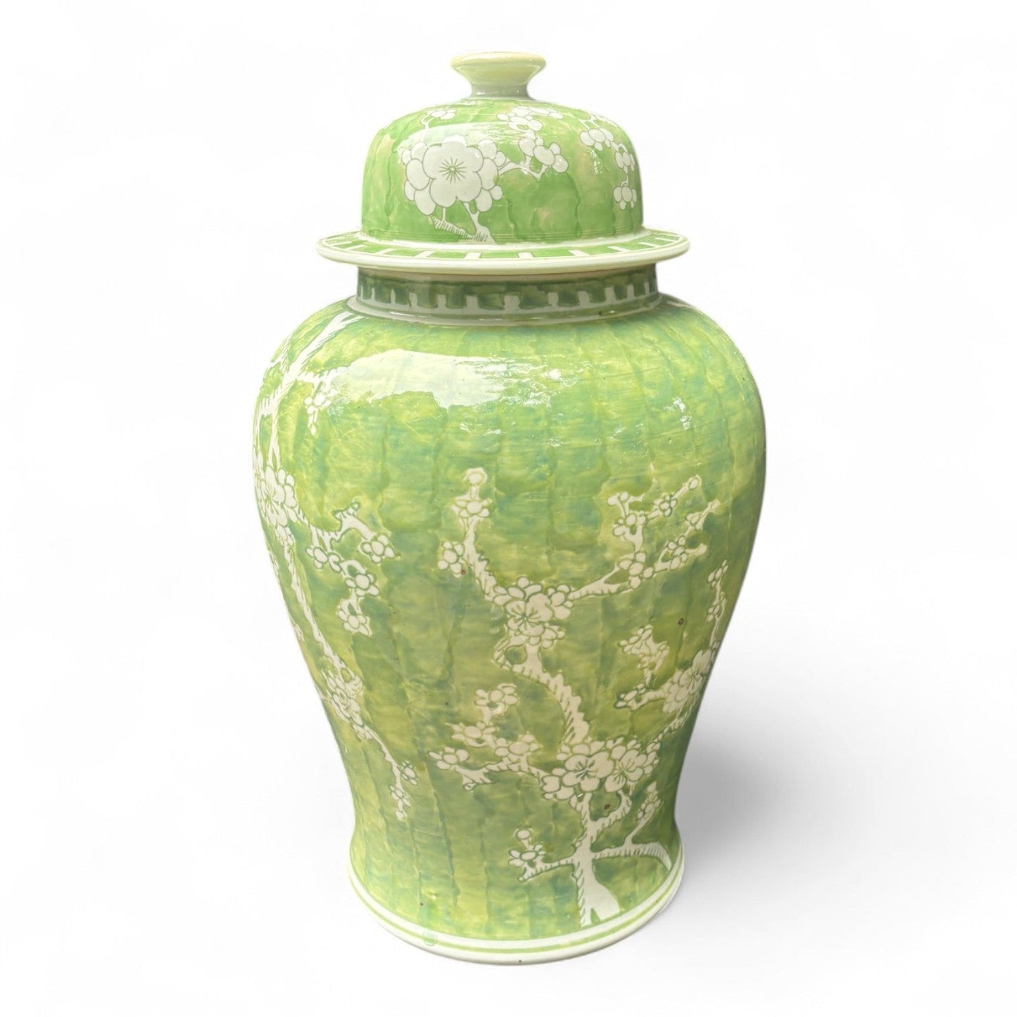 Green and White Chrysanthemum Porcelain Jar – Hand-Painted