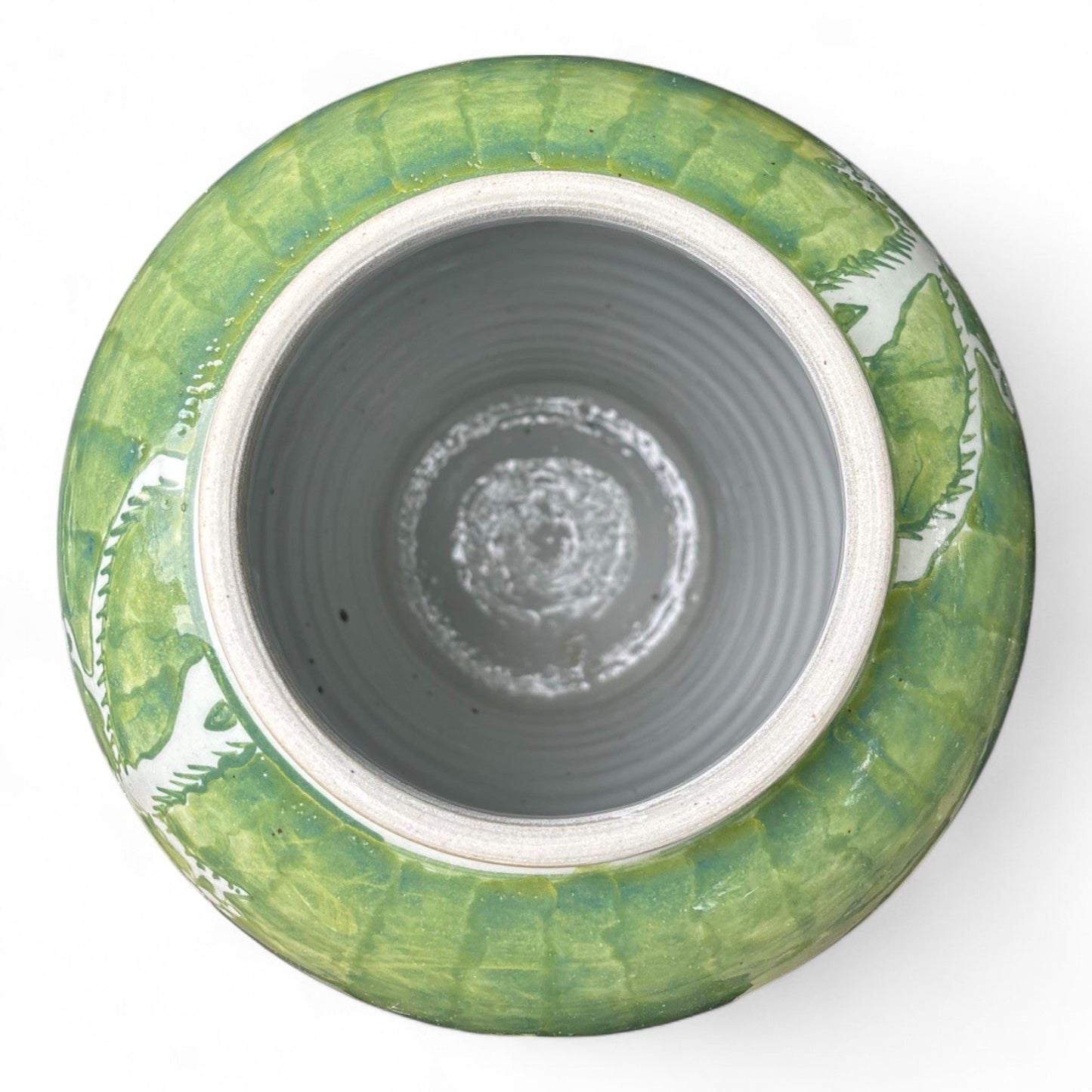 Green and White Chrysanthemum Porcelain Jar – Hand-Painted