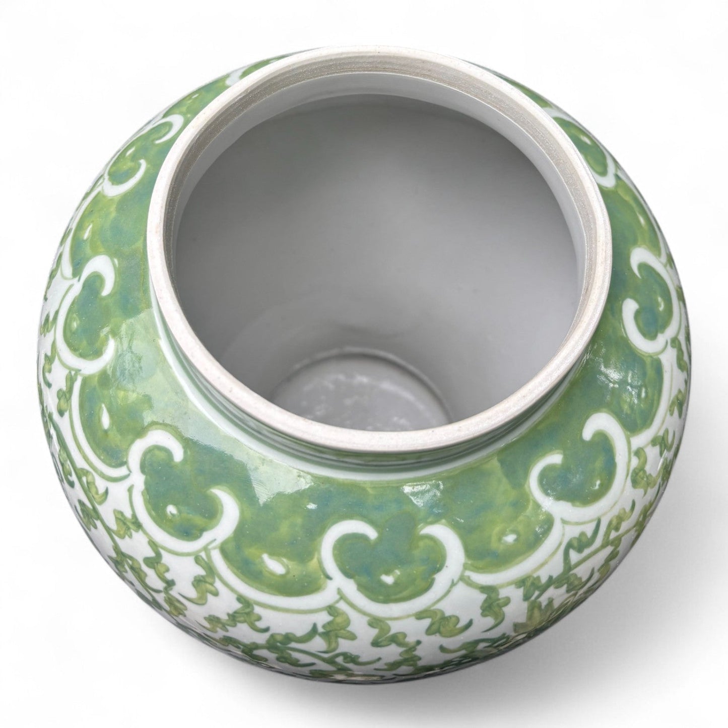 Green and White Lidded Porcelain Jar – Hand-Painted