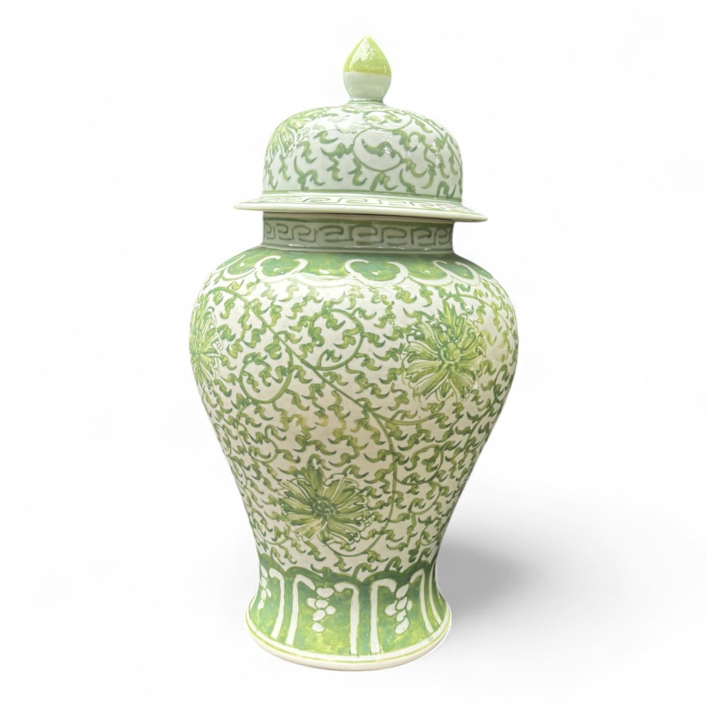 Green and White Lidded Porcelain Jar – Hand-Painted