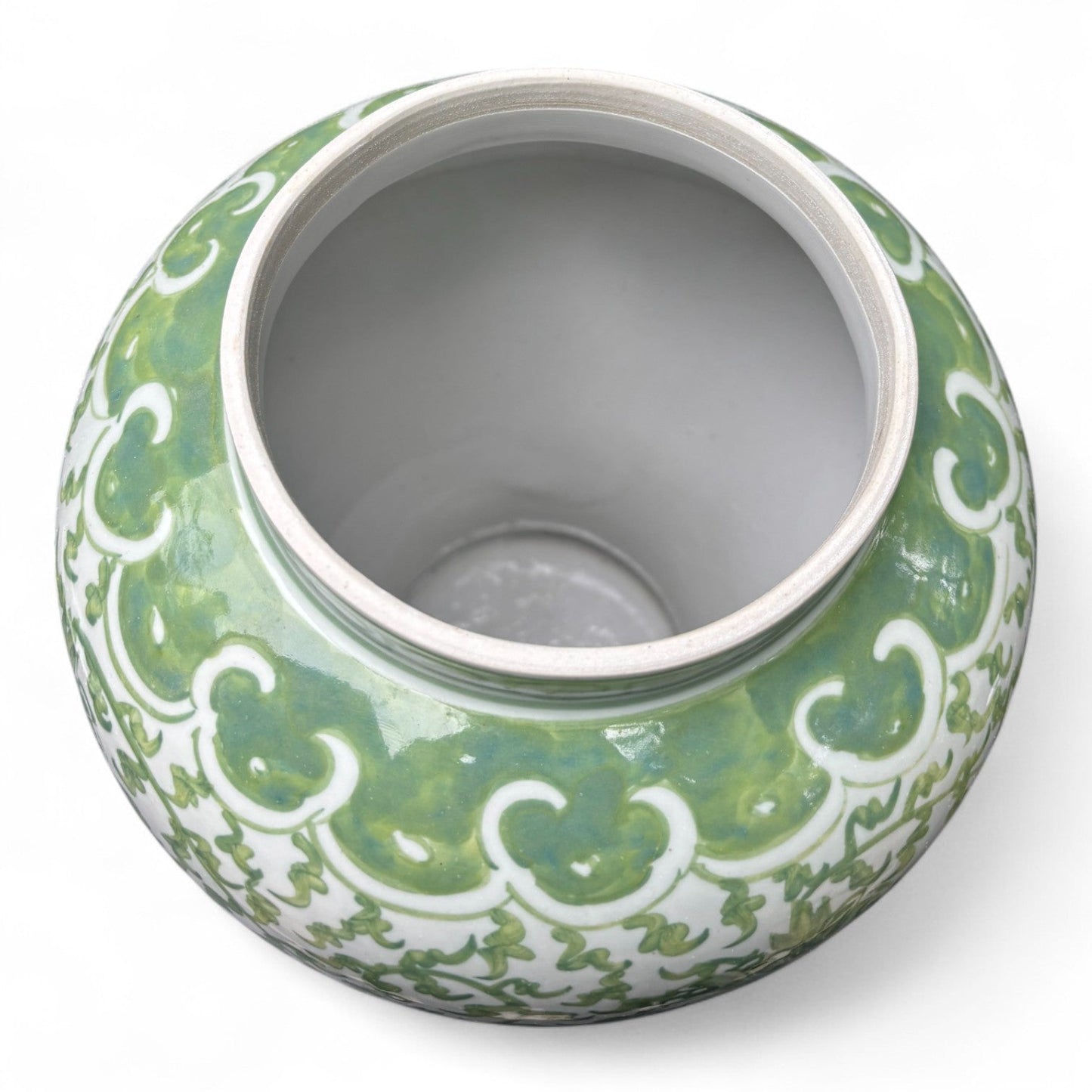 Green and White Lidded Porcelain Jar – Hand-Painted