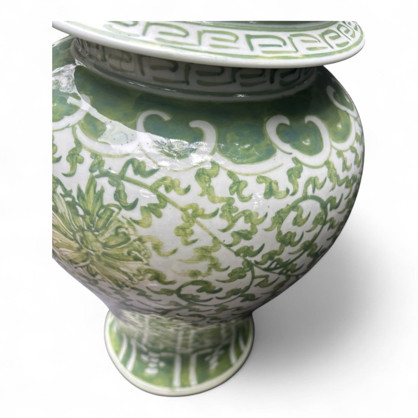 Green and White Lidded Porcelain Jar – Hand-Painted