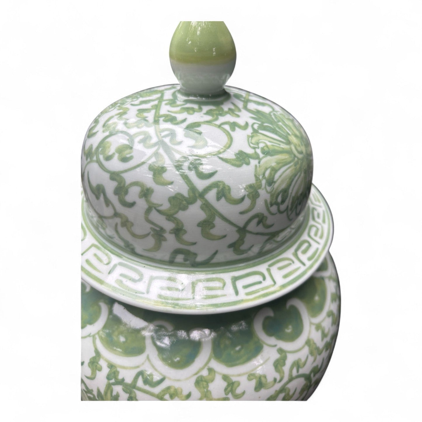 Green and White Lidded Porcelain Jar – Hand-Painted