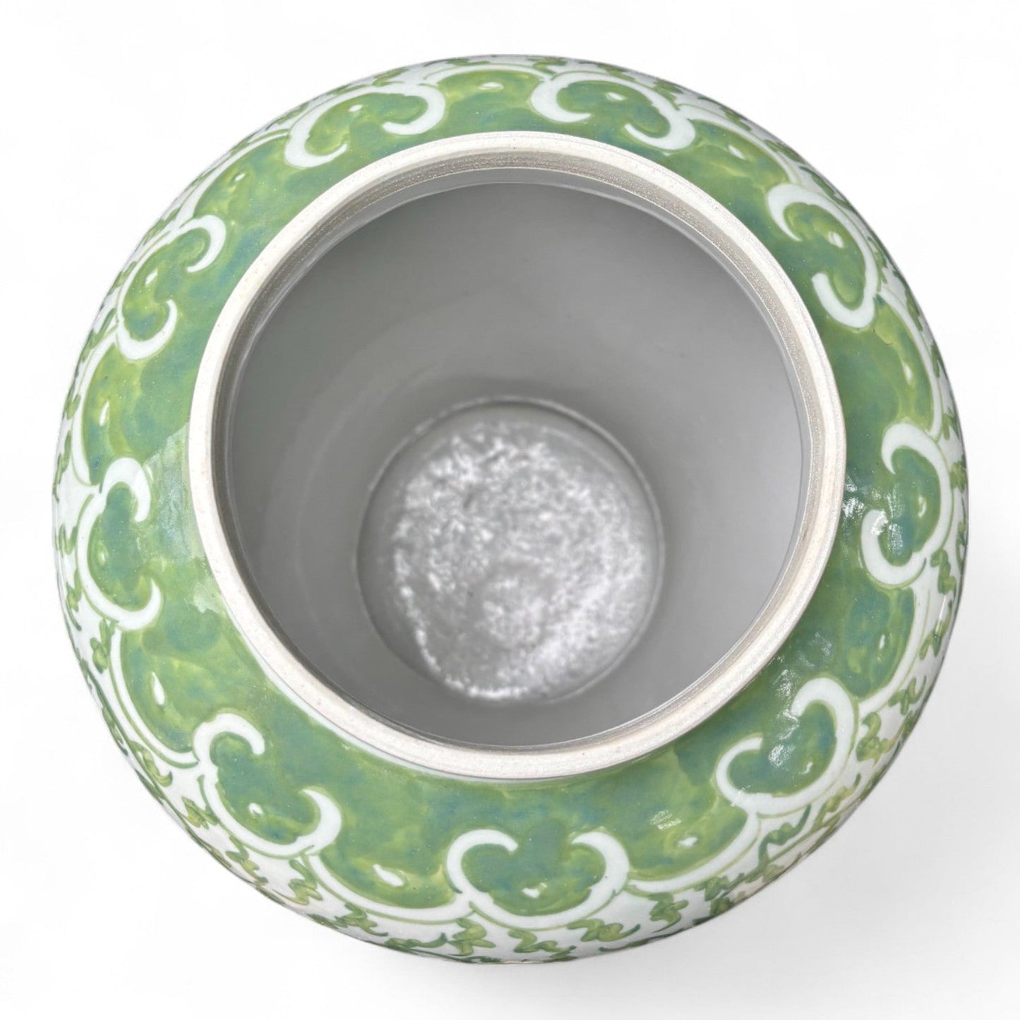 Green and White Lidded Porcelain Jar – Hand-Painted