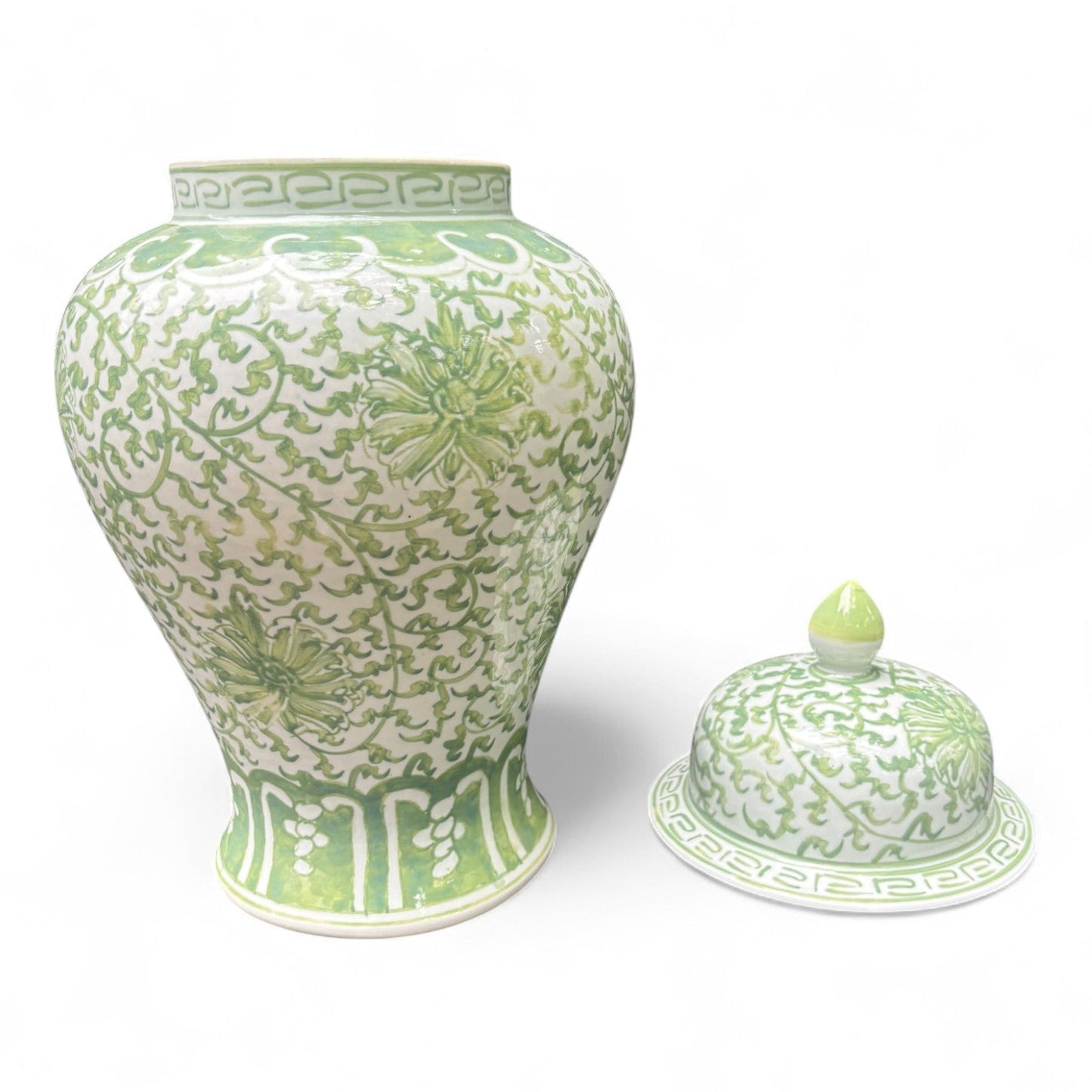 Green and White Lidded Porcelain Jar – Hand-Painted