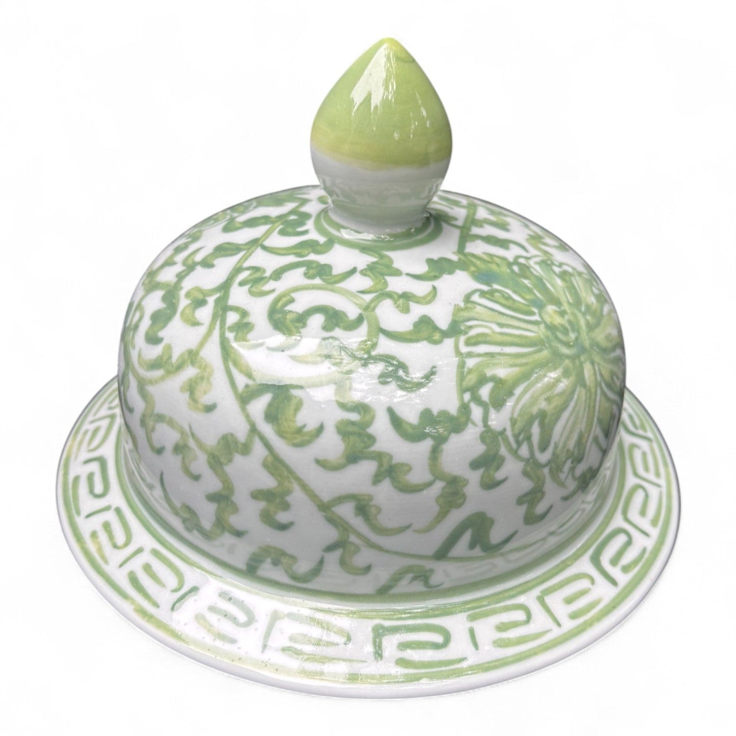 Green and White Lidded Porcelain Jar – Hand-Painted