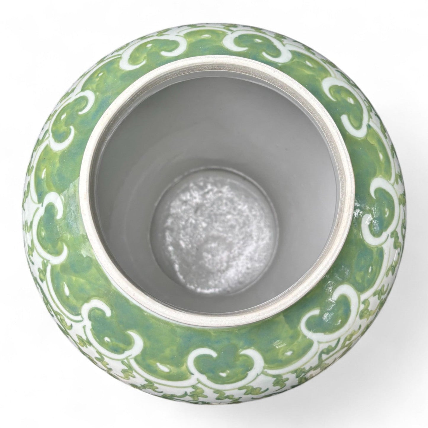 Green and White Lidded Porcelain Jar – Hand-Painted