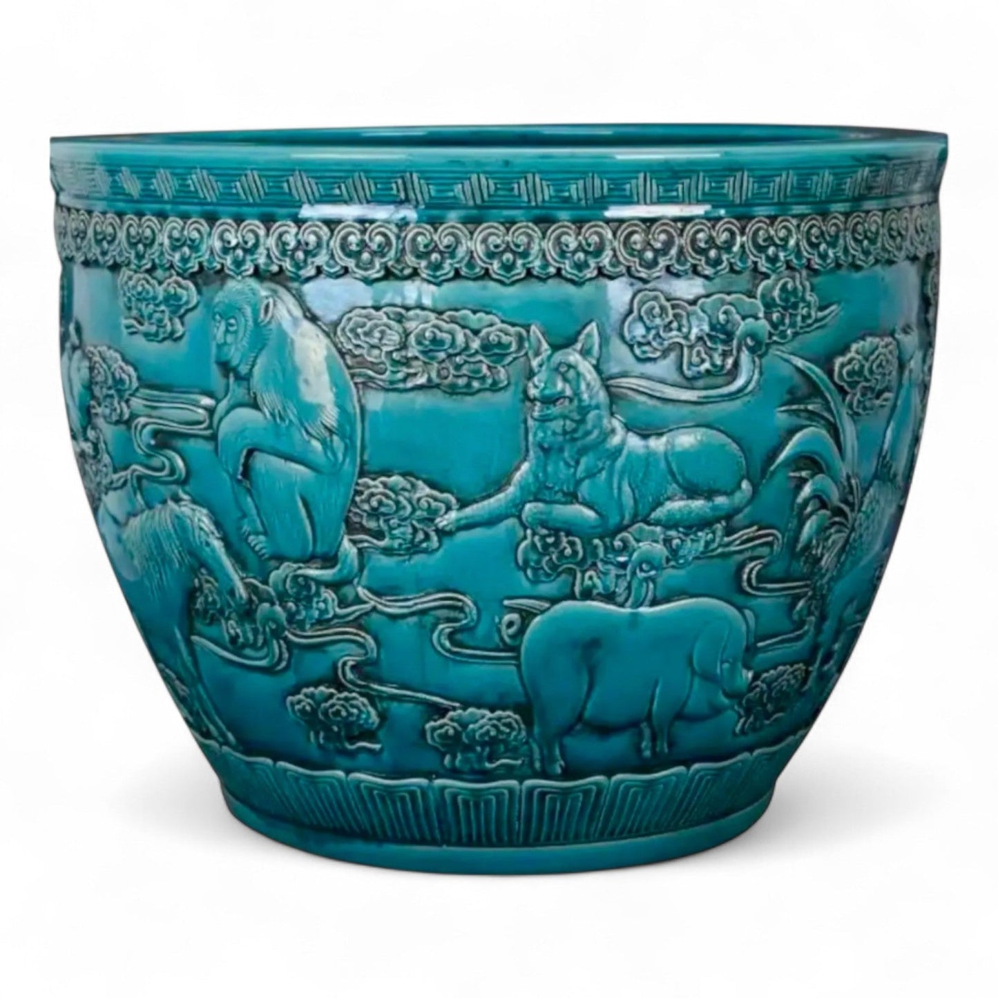 Hand-Carved Turquoise Zodiac Planter – 21ʺ Jardinière –