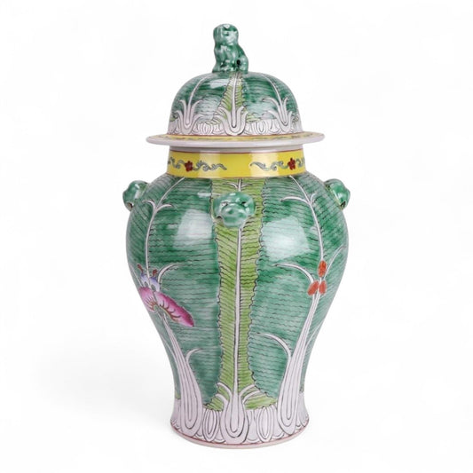 Hand Painted Chinese Cabbage Ceramic Ginger Jar Lidded Foo