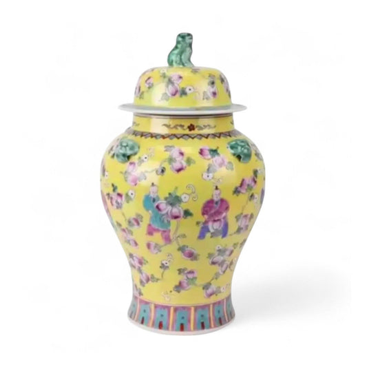 Hand-Painted Chinese Famille Jaune Ginger Jar – Foo Dog