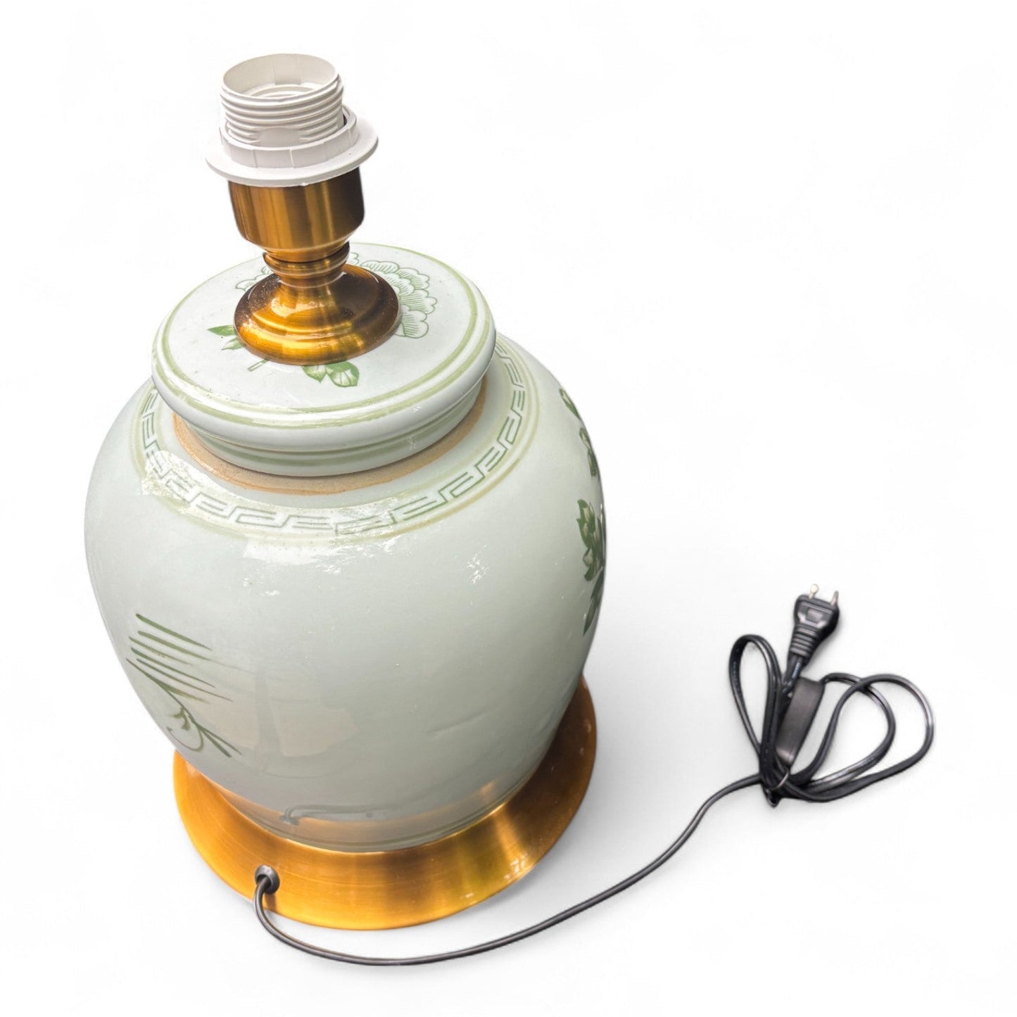 Green and White Porcelain Lamp – Hand Painted Jingdezhen