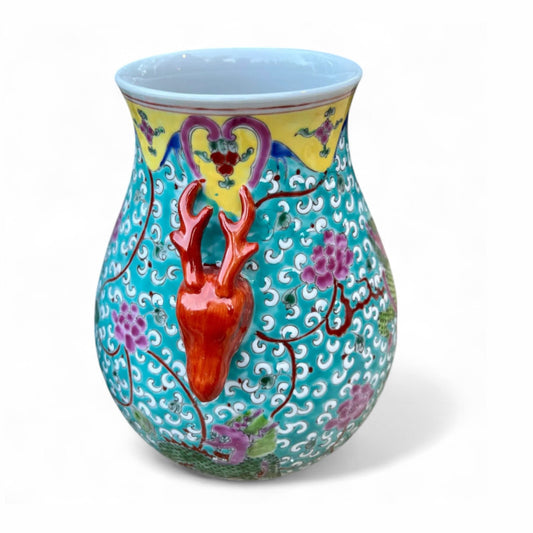 Pair of Hand Painted Qilin Vases – Turquoise Porcelain