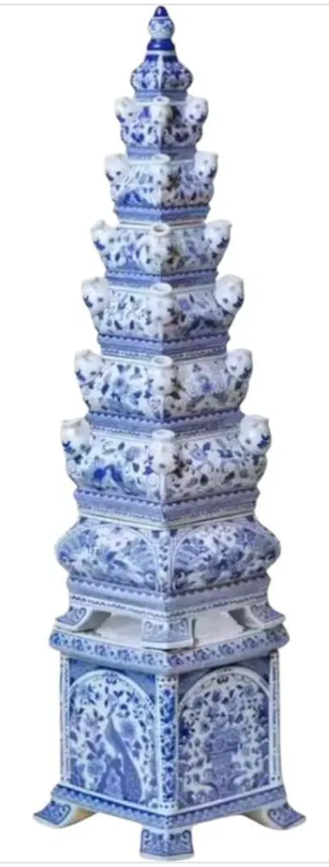 Large Blue and White Porcelain Pagoda Vase – Handcrafted