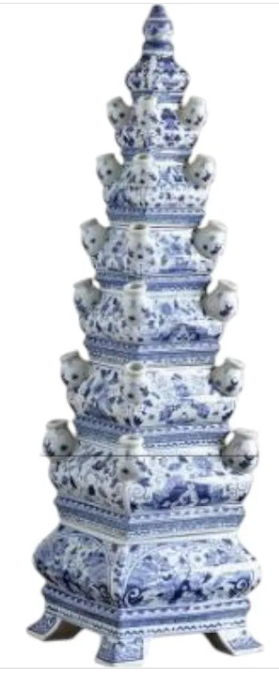 Large Blue and White Porcelain Pagoda Vase – Handcrafted