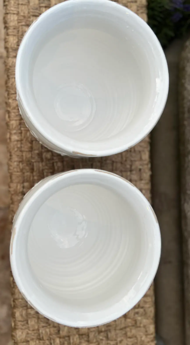 Pair of Italian Cream-Glazed Ceramic Cachepots – Embossed