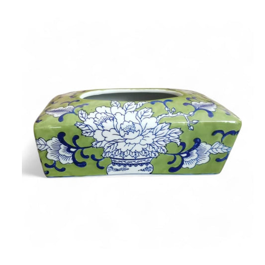 Chinese Hand-Painted Porcelain Ceramic Tissue Box - Floral Green by Trunky Fresh