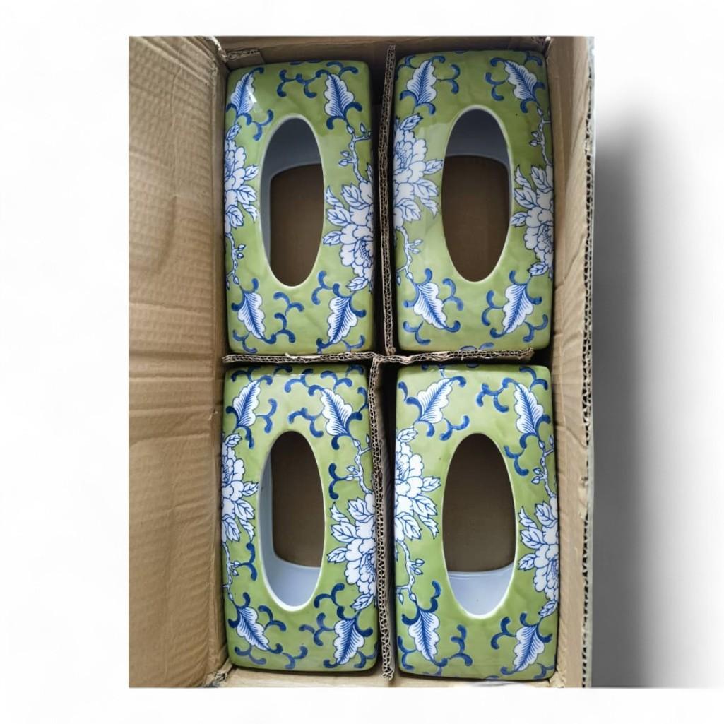 Chinese Hand-Painted Porcelain Ceramic Tissue Box - Floral Green by Trunky Fresh