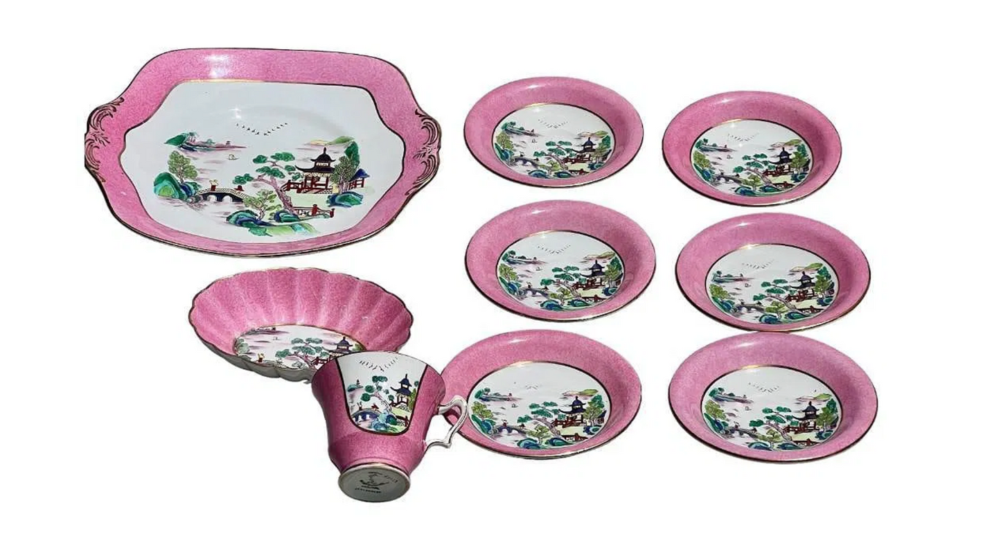 Staffordshire Pink Pagoda Tea & Dessert Set – 24 Pieces