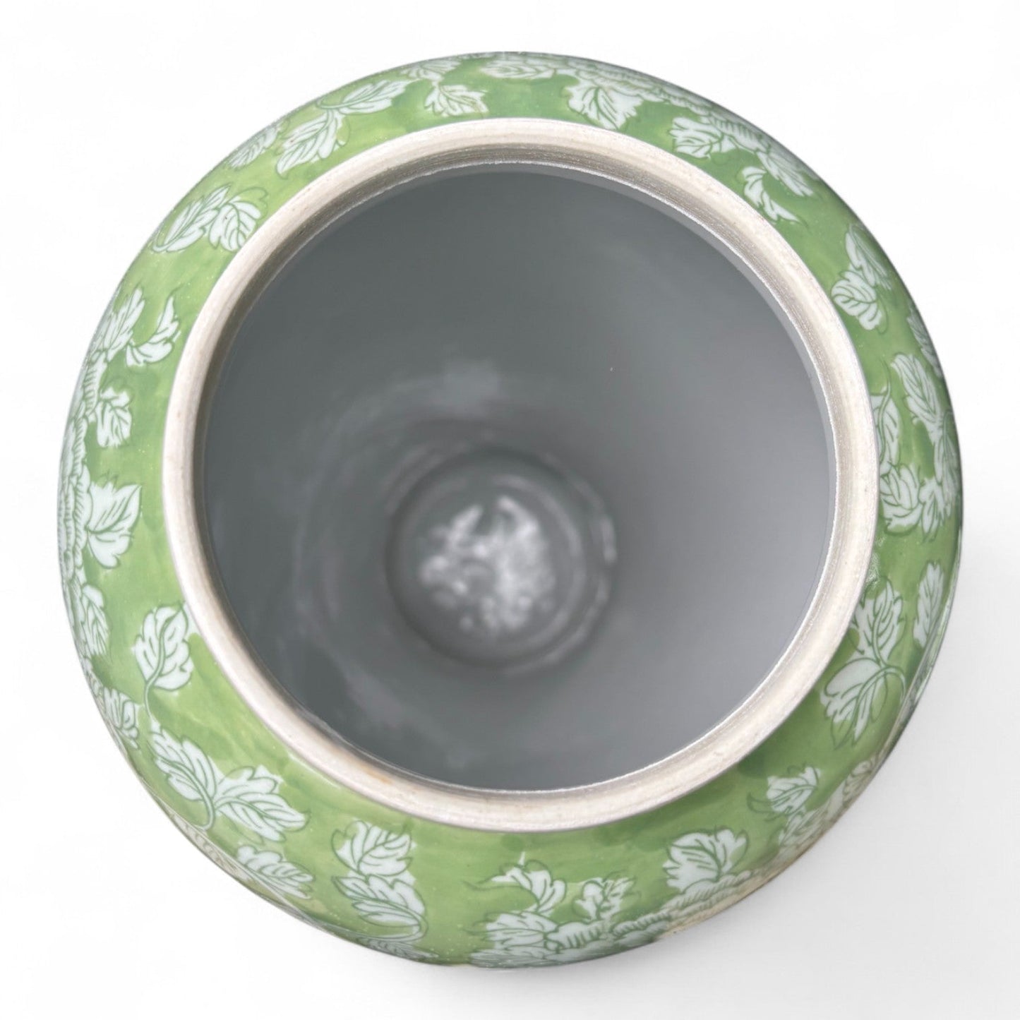 Tall Green and White Porcelain Jar – Hand-Painted Lidded