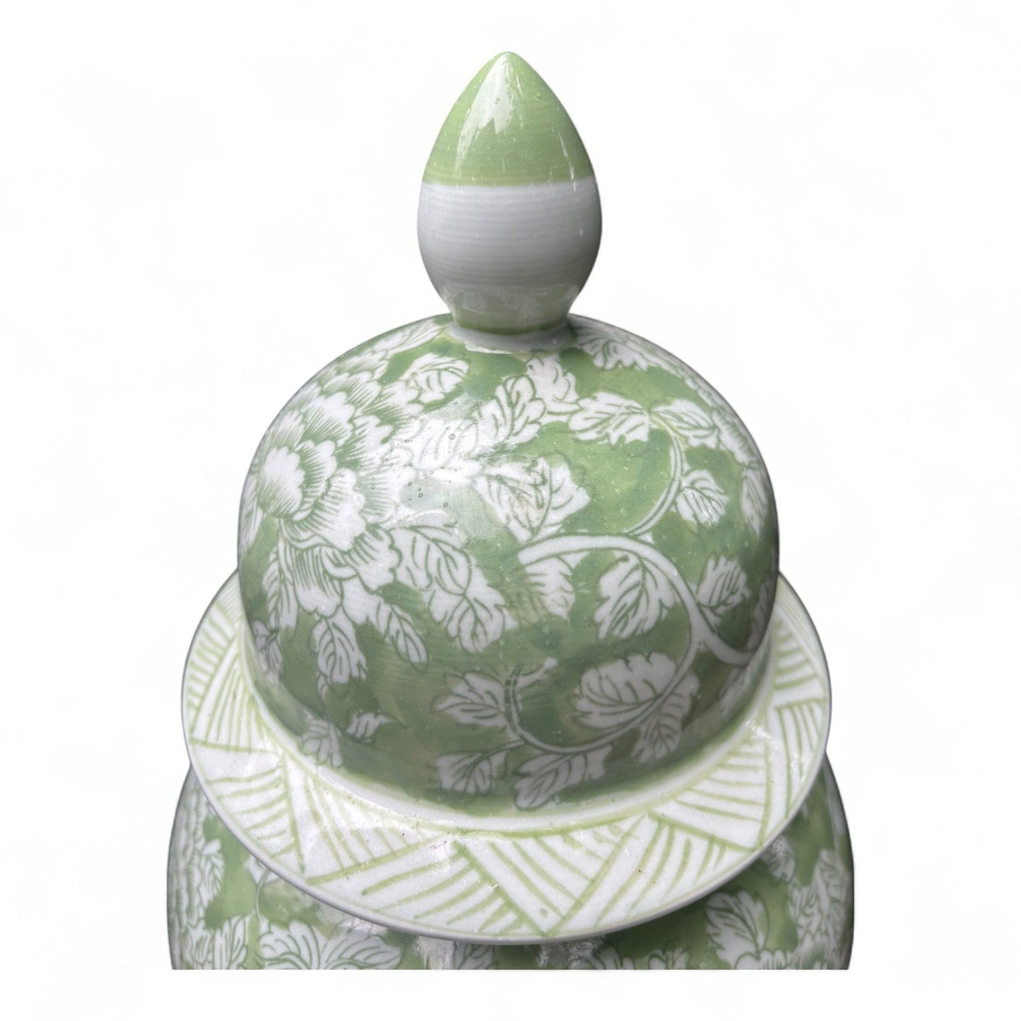 Tall Green and White Porcelain Jar – Hand-Painted Lidded