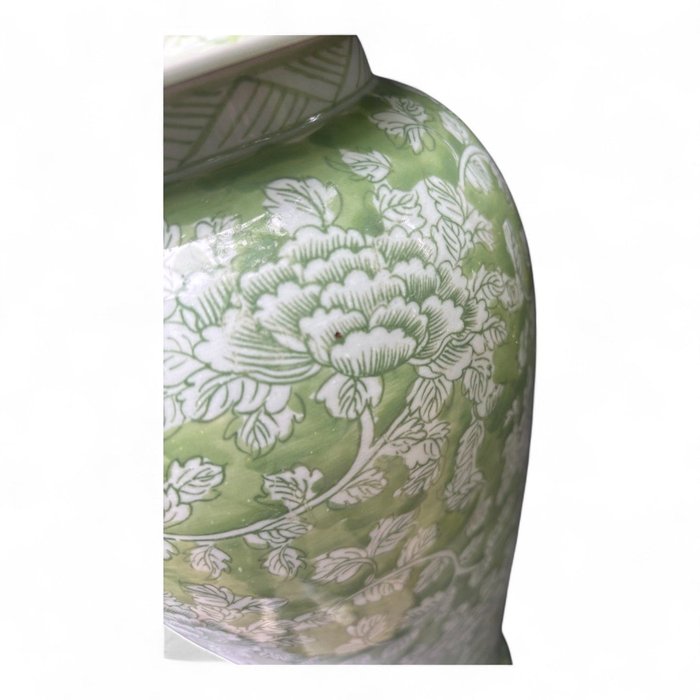 Tall Green and White Porcelain Jar – Hand-Painted Lidded
