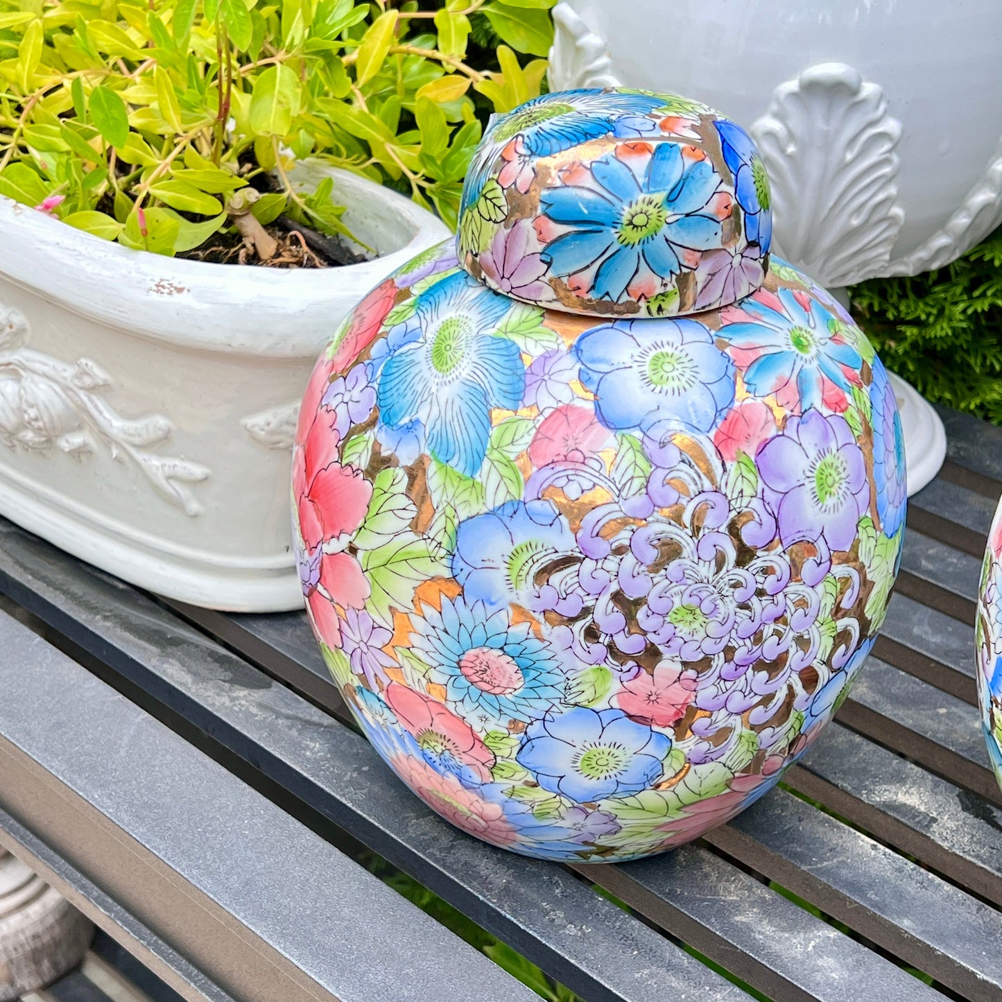 Vintage Mille Fleur Ginger Jars - Pair of Collectible