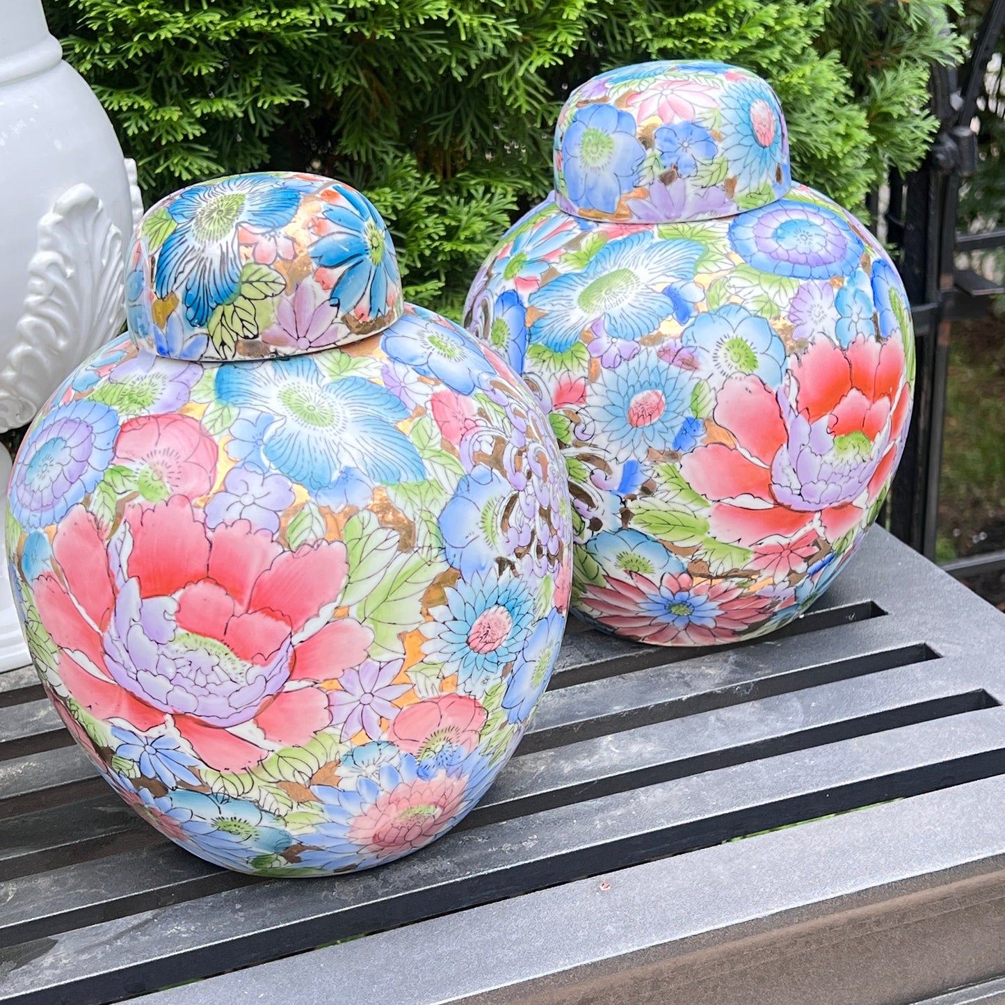 Vintage Mille Fleur Ginger Jars - Pair of Collectible