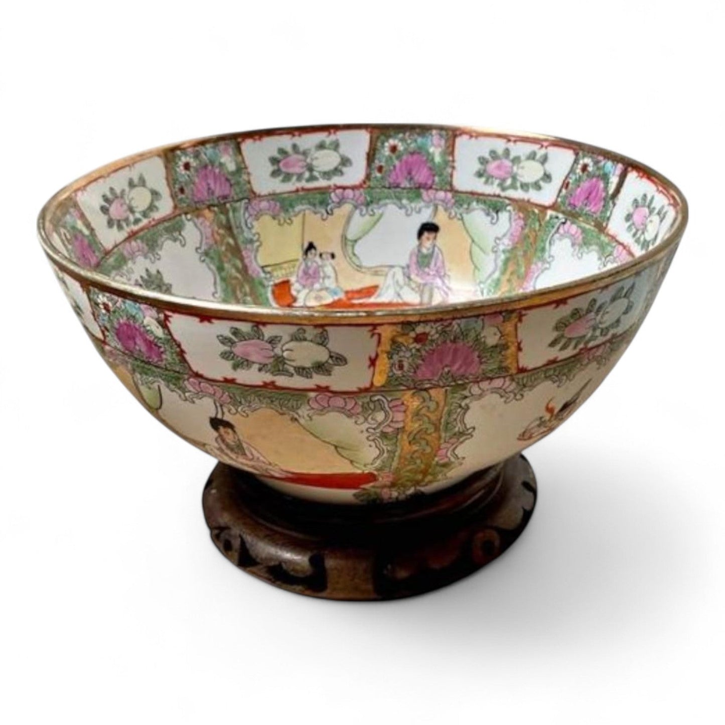 Vintage Rose Medallion Porcelain Bowl - Hand-Painted