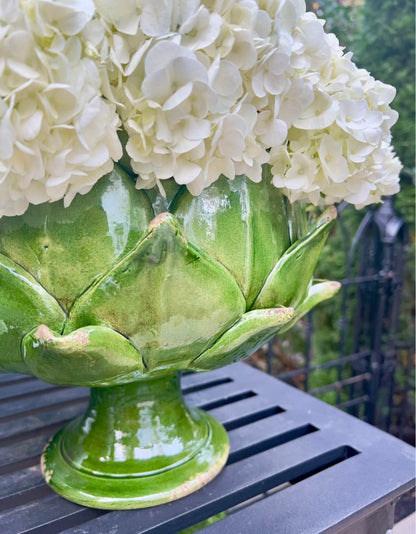 Italian Hand-Thrown Majolica Artichoke Pedestal Bowl – Emerald Green