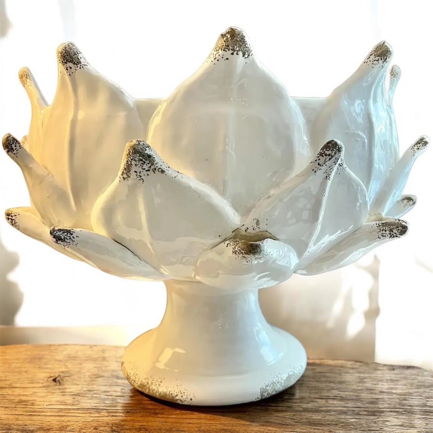 Italian Hand-Thrown Majolica Artichoke Pedestal Bowl – Emerald Green