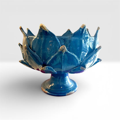 Italian Hand-Thrown Majolica Artichoke Pedestal Bowl – Emerald Green
