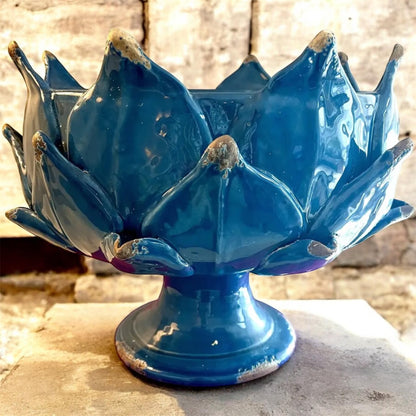 Italian Hand-Thrown Majolica Artichoke Pedestal Bowl – Emerald Green