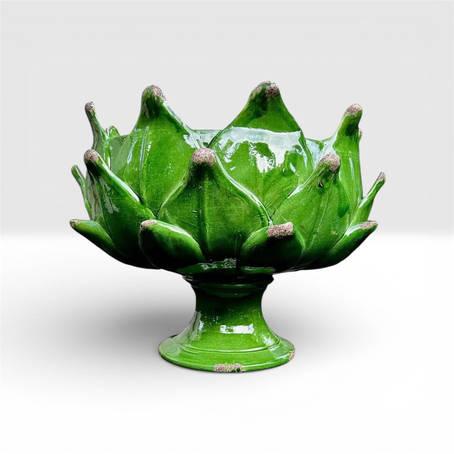 Italian Hand-Thrown Majolica Artichoke Pedestal Bowl – Emerald Green