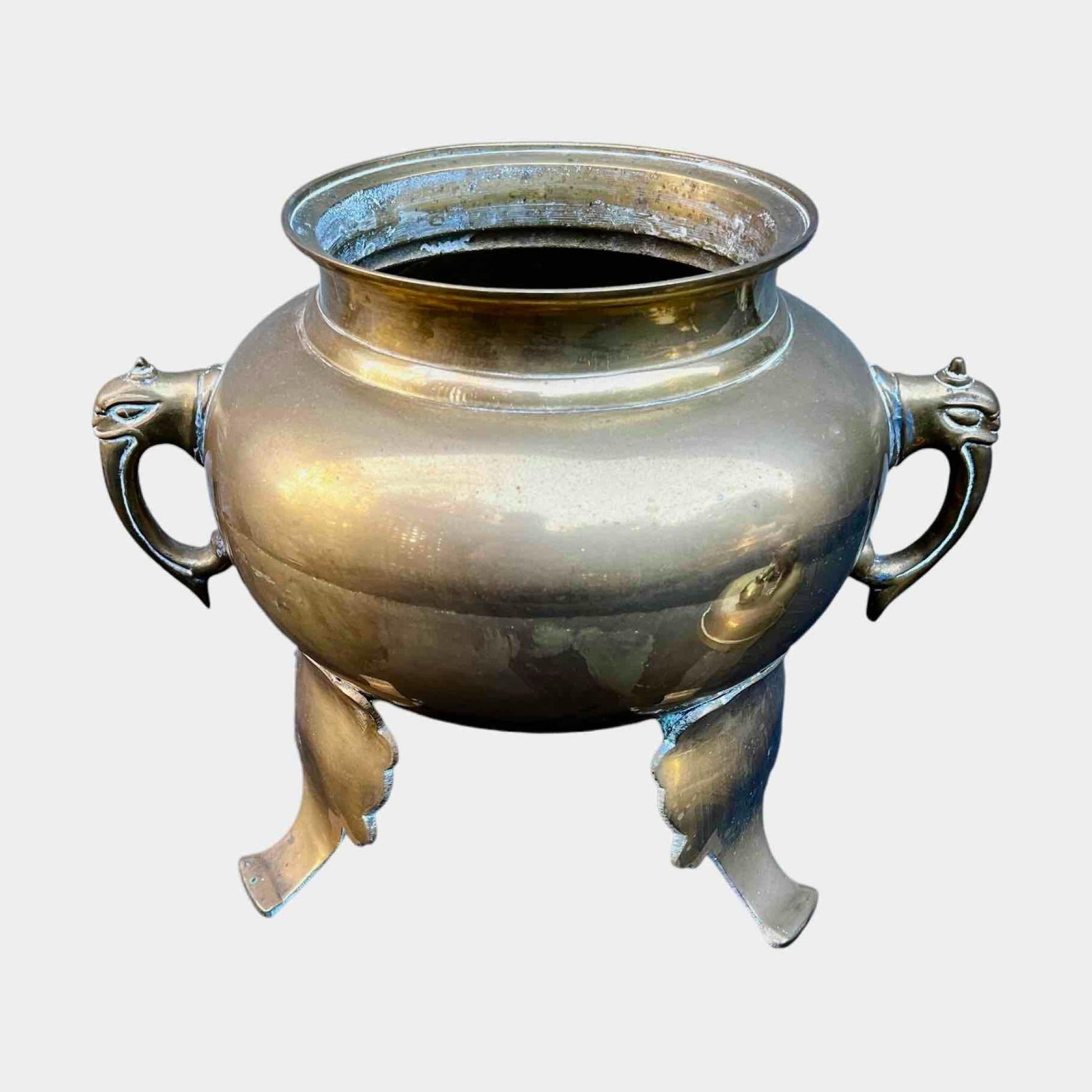 Antique Brass Incense Burner with Foo Dog Lid Top Handle