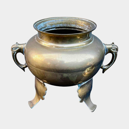 Antique Brass Incense Burner with Foo Dog Lid Top Handle