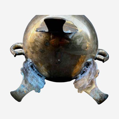 Antique Brass Incense Burner with Foo Dog Lid Top Handle