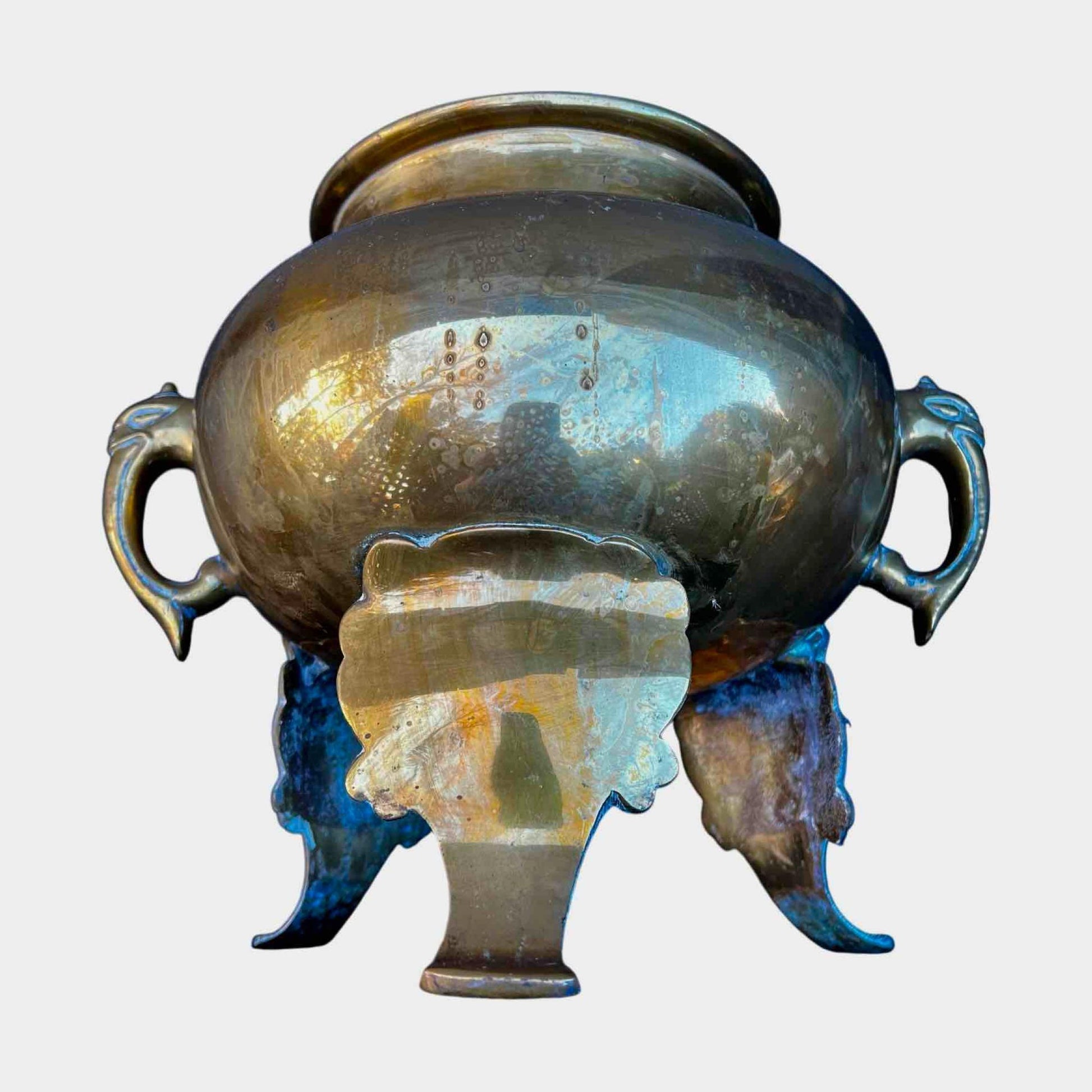 Antique Brass Incense Burner with Foo Dog Lid Top Handle