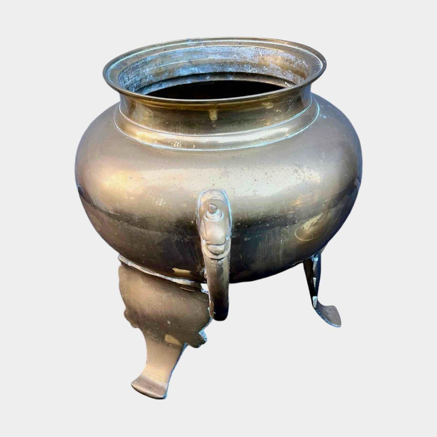 Antique Brass Incense Burner with Foo Dog Lid Top Handle