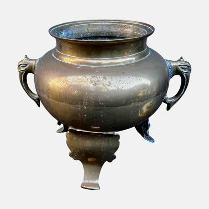 Antique Brass Incense Burner with Foo Dog Lid Top Handle