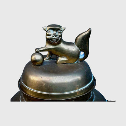 Antique Brass Incense Burner with Foo Dog Lid Top Handle