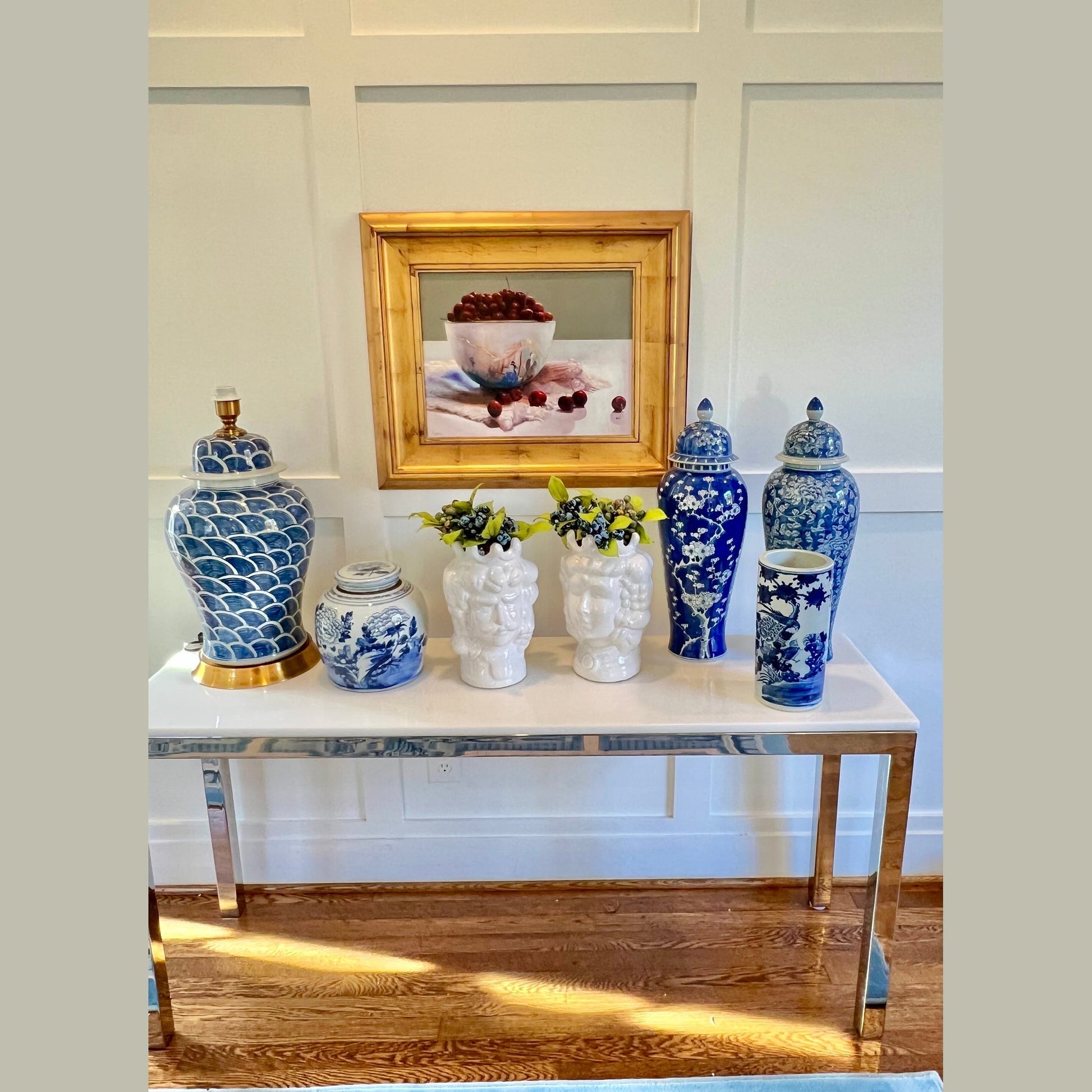 Blue and White Peony and Bird Hat Stand Vase