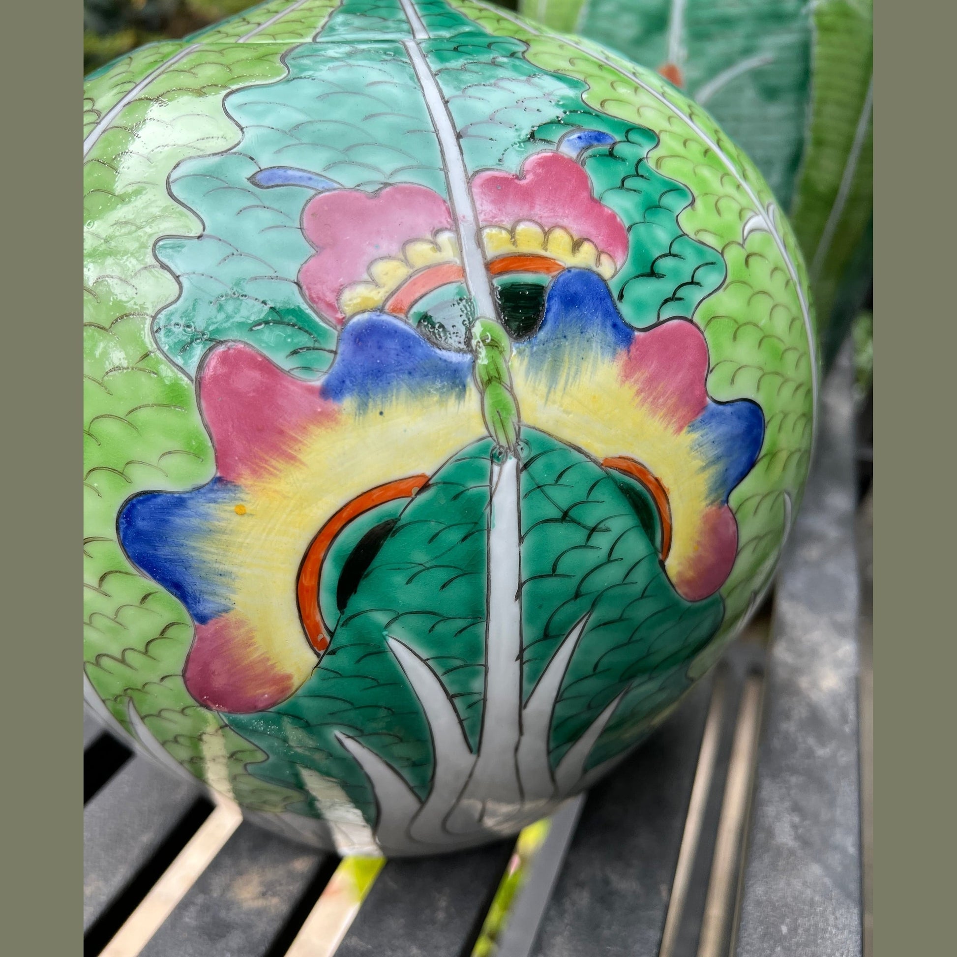 Bok Choy Apple Jar - Large Hand-Painted Porcelain Sculpture