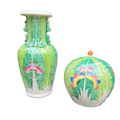 Bok Choy Apple Jar - Large Hand-Painted Porcelain Sculpture