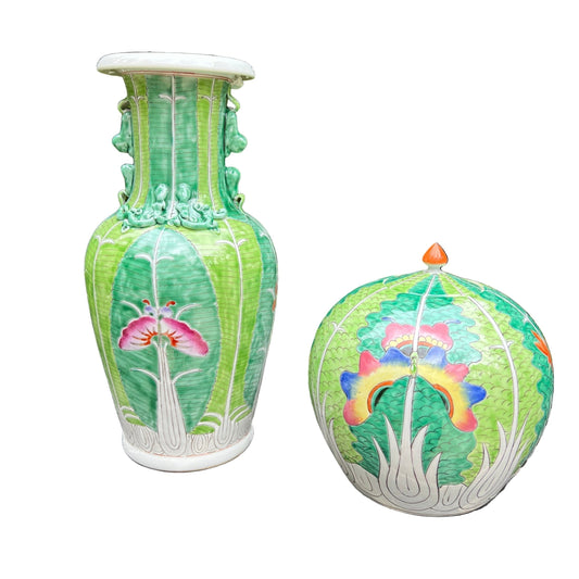 Bok Choy Apple Jar - Large Hand-Painted Porcelain Sculpture